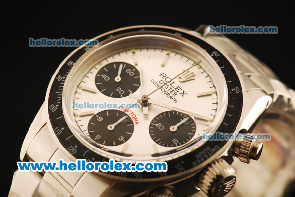 Rolex Daytona Vintage Edition Chronograph Swiss Valjoux 7750 Manual Winding Steel Case/Strap with White Dial and Stick Markers - Click Image to Close